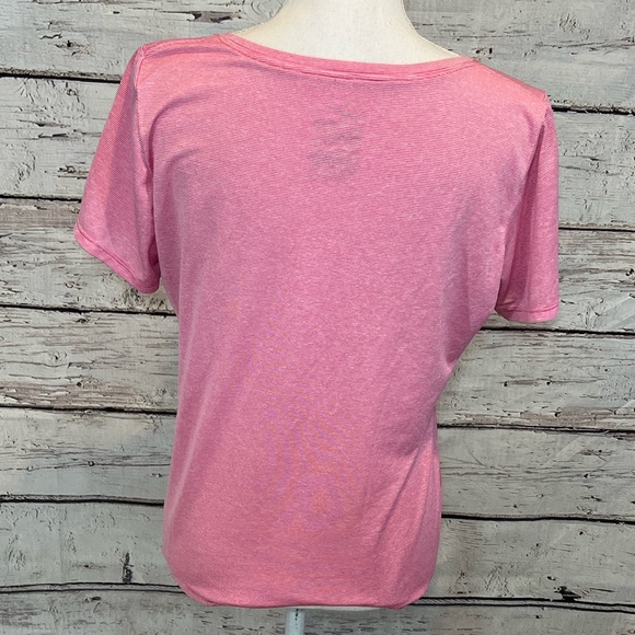 NIKE Pink Striped Dri Fit V Neck T-Shirt-Large - Picture 3 of 3